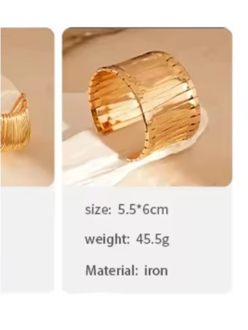 Gold Ribbed Wide Cuff Bracelet